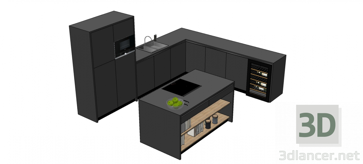 3D Modell Küche dunkel - Vorschau