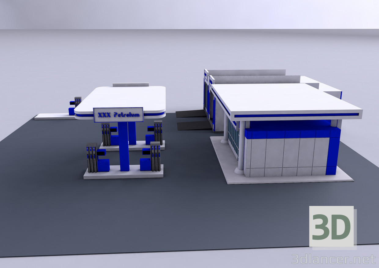 modèle 3D Station-essence - preview