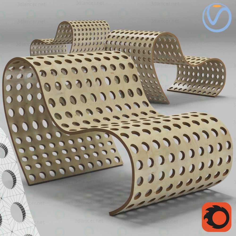 3 डी मॉडल प्लाईवुड की कुर्सी - पूर्वावलोकन