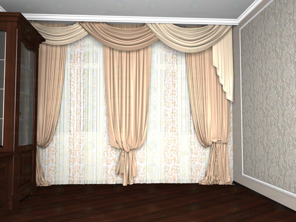 3d model A room with curtains - preview