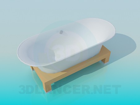 modello 3D Vasca da bagno su un basamento di legno - anteprima