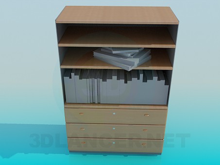 3d модель Шкаф с книгами – превью