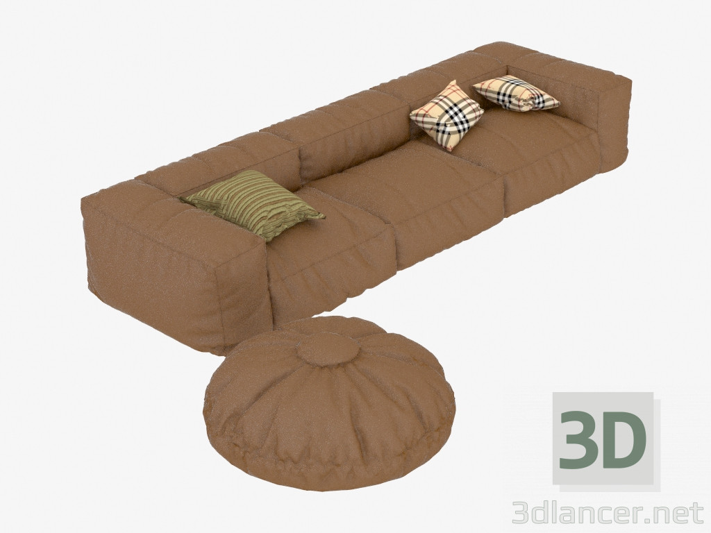 3d model sofá de cuero triple - vista previa