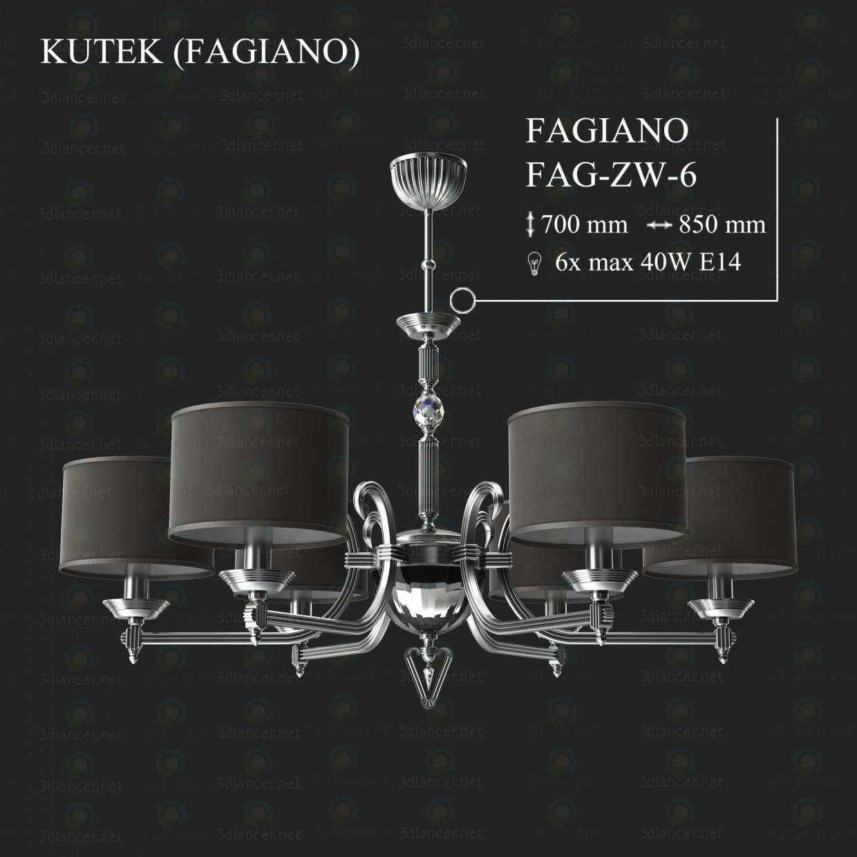 modello 3D Lampadario a bracci Kutek fagiano fag-zw-6 - anteprima