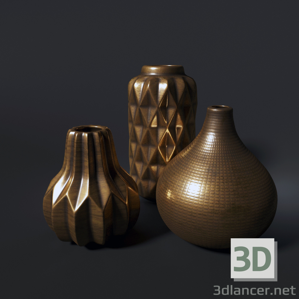 3d Golden ceramic vases DANTONE model buy - render