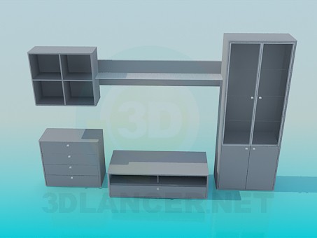 3d model Conjunto armario, estante, pedestal, rack - vista previa