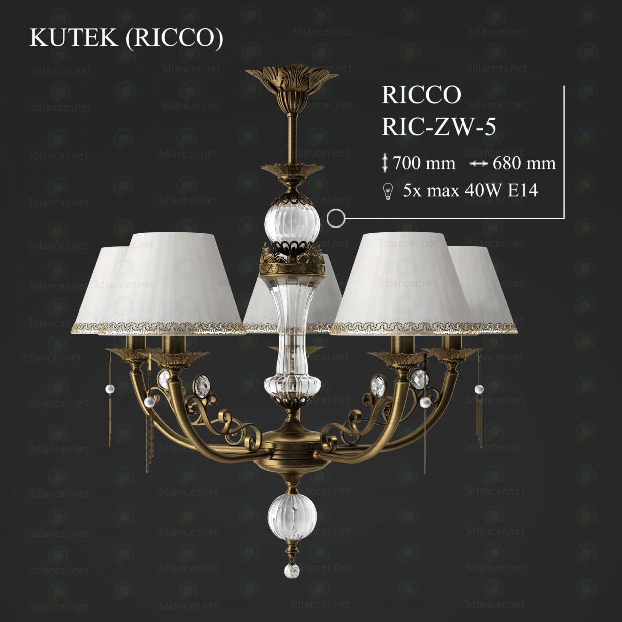 3d модель Люстра KUTEK RICCO RIC-ZW-5-A – превью