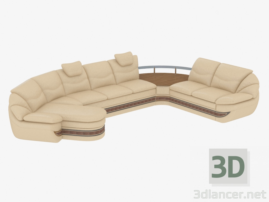 Modelo 3d Sofá de canto de couro com mesa - preview
