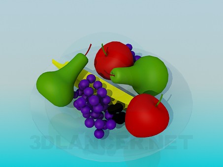 Modelo 3d Frutas em um prato - preview