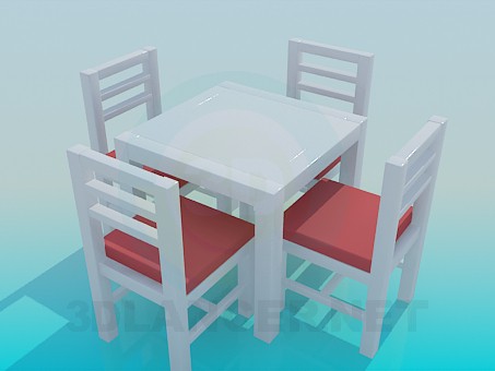 3D Modell Tee-Tisch mit Stühlen - Vorschau