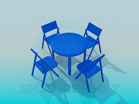 3 डी मॉडल गर्मियों में कैफे के लिए कुर्सियों के साथ टेबल का सेट - पूर्वावलोकन