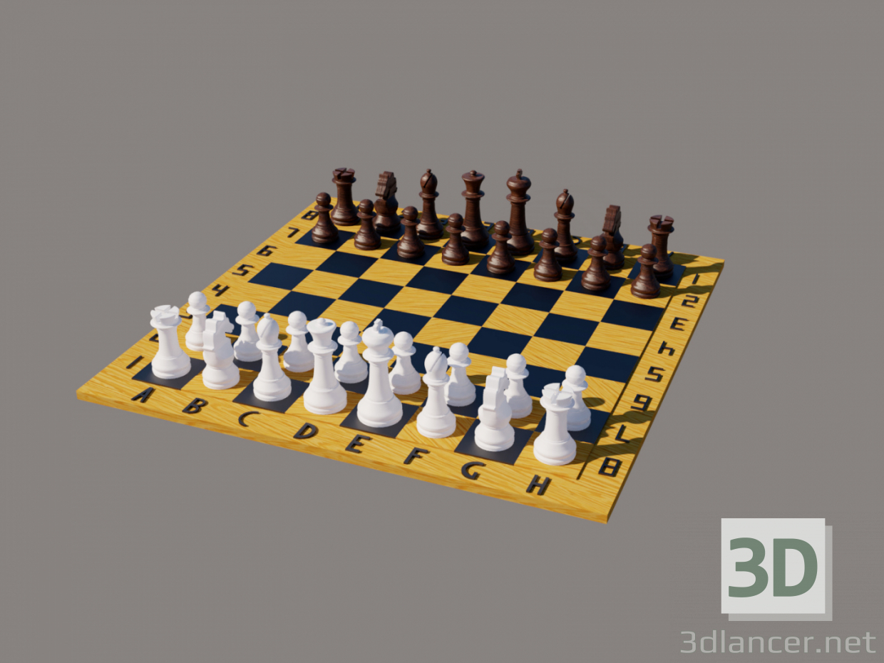 3D Satranç ile satranç tahtası. Satranç ile satranç tahtası. Satranç ile satranç tahtası. modeli satın - render