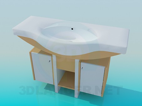 modello 3D Ampio lavabo con doppio piedistallo - anteprima