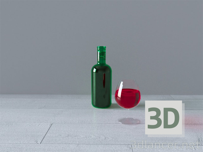 3d model Bottle and glass - preview