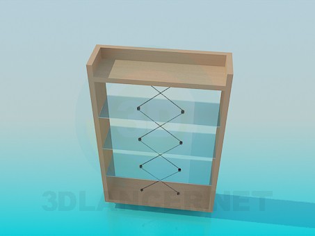 3 डी मॉडल कम लकड़ी अलमारियों ग्लास रैक के साथ - पूर्वावलोकन