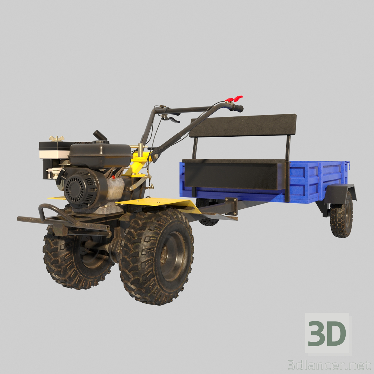 Motoblock con carro 3D modelo Compro - render