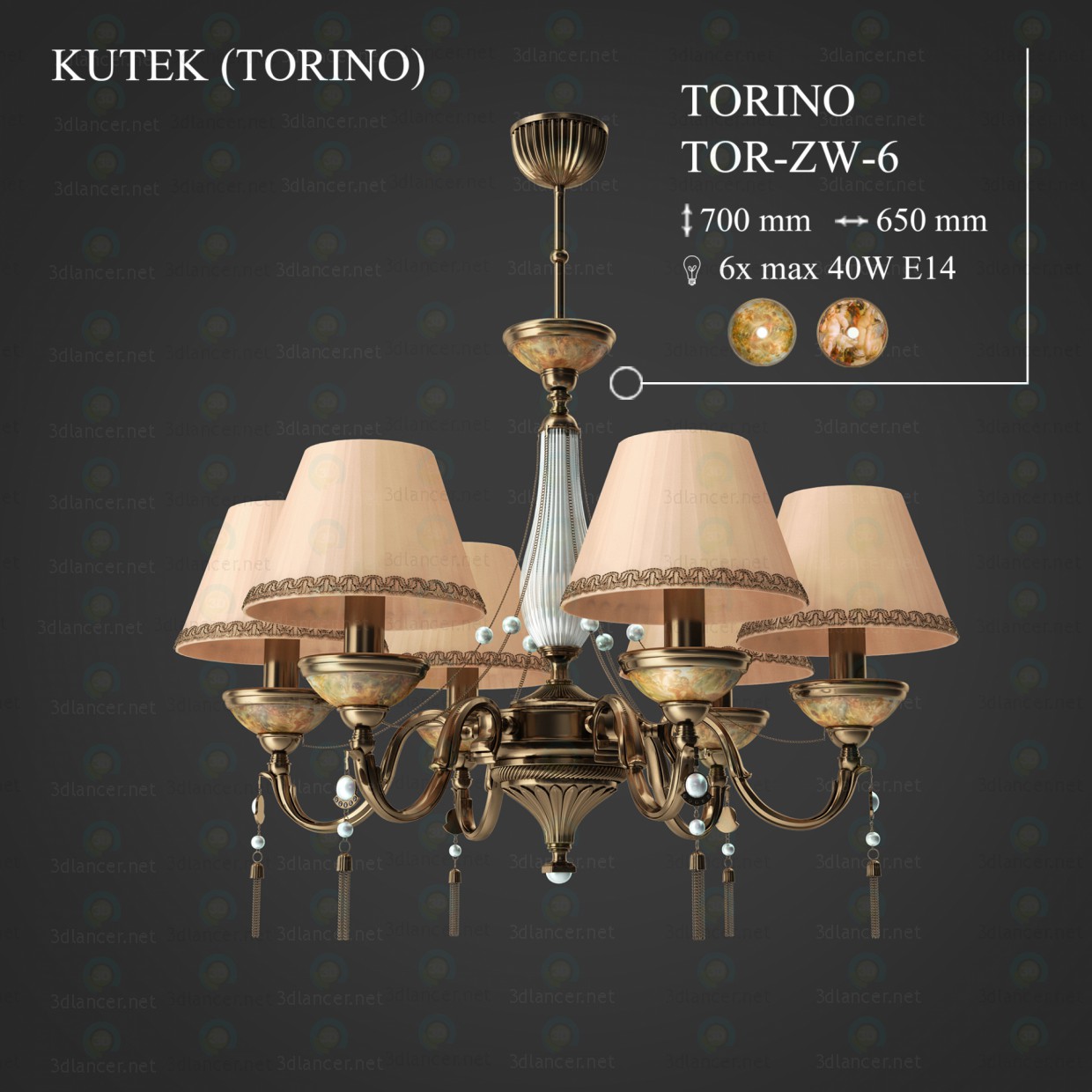 3d model Lámpara KUTEK (TORINO) TOR-ZW-6 - vista previa