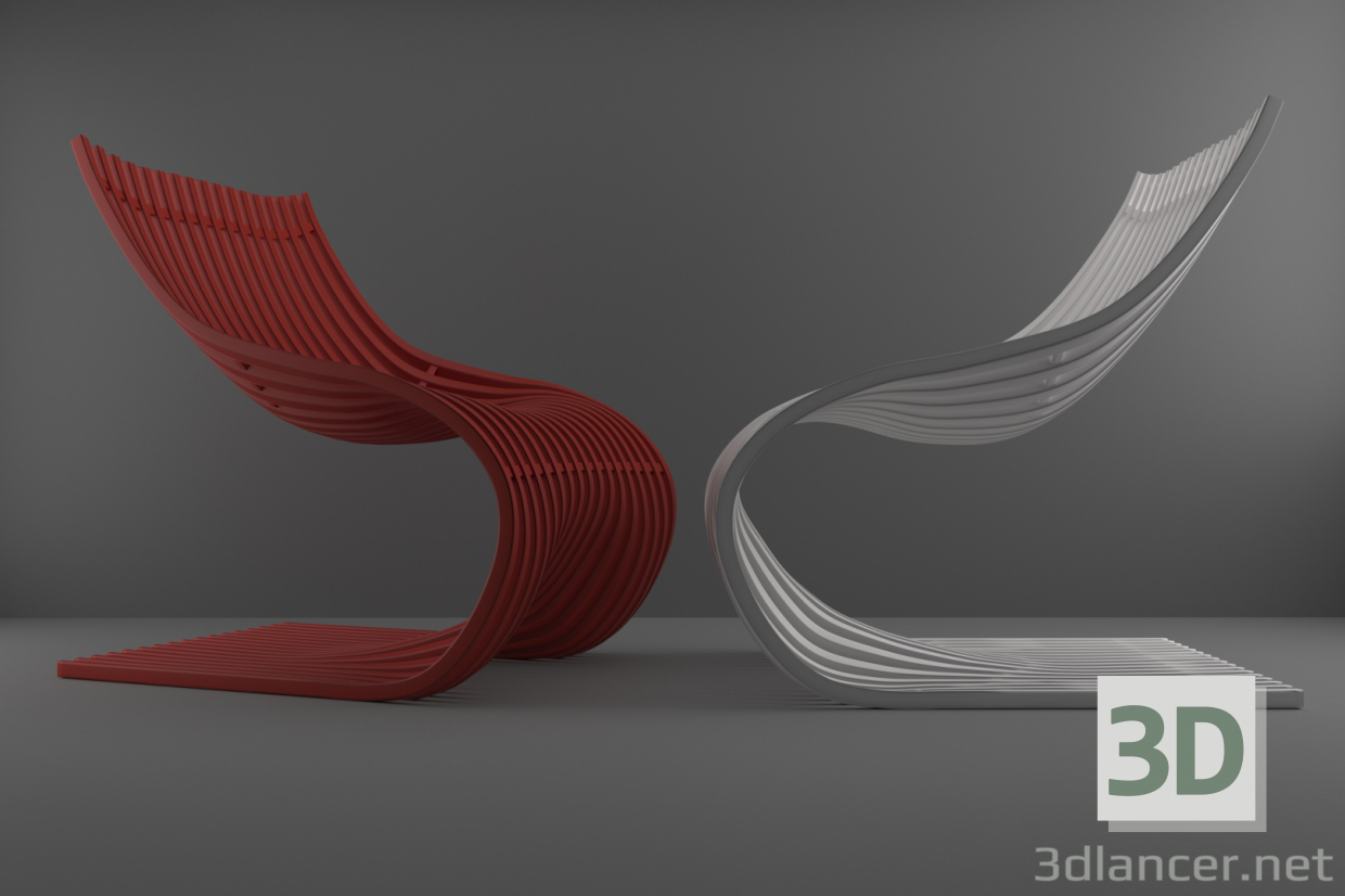 3d Red white chairs model buy - render