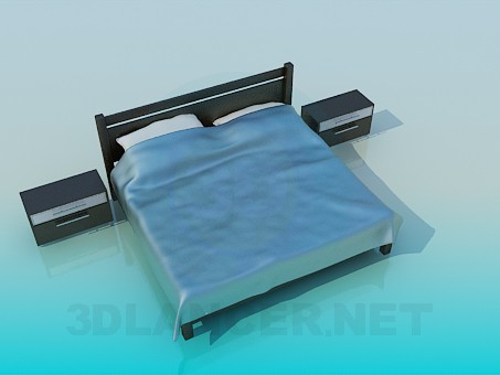 3 डी मॉडल बेडसाइड टेबल के साथ डबल बेड - पूर्वावलोकन