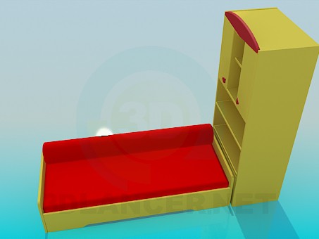 modèle 3D Canapé avec meuble - preview