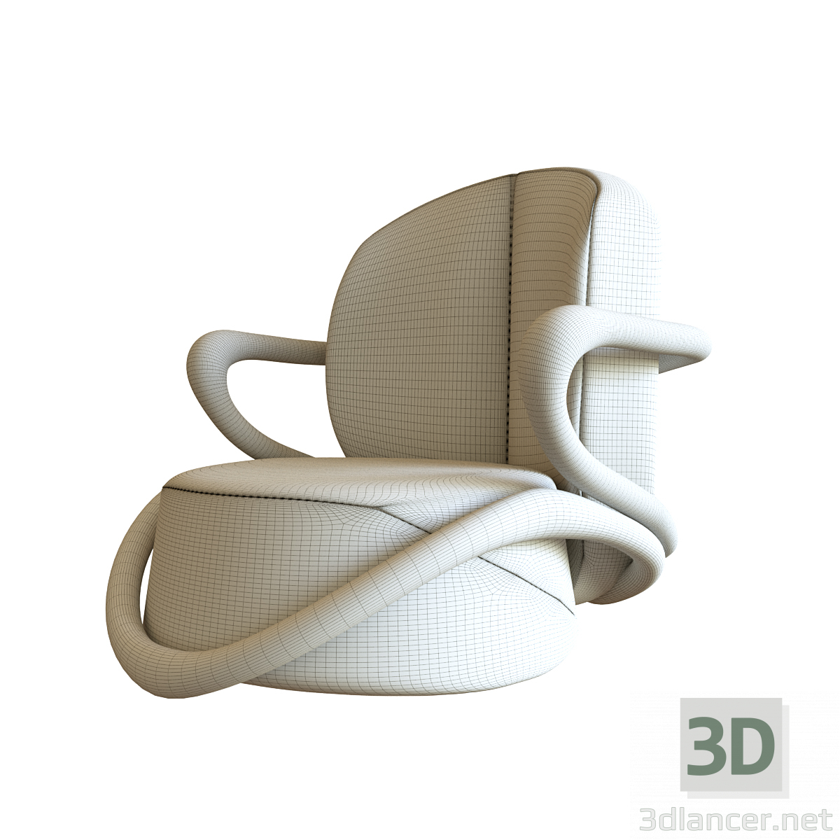3d model Upholstered armchair made of fabric - preview