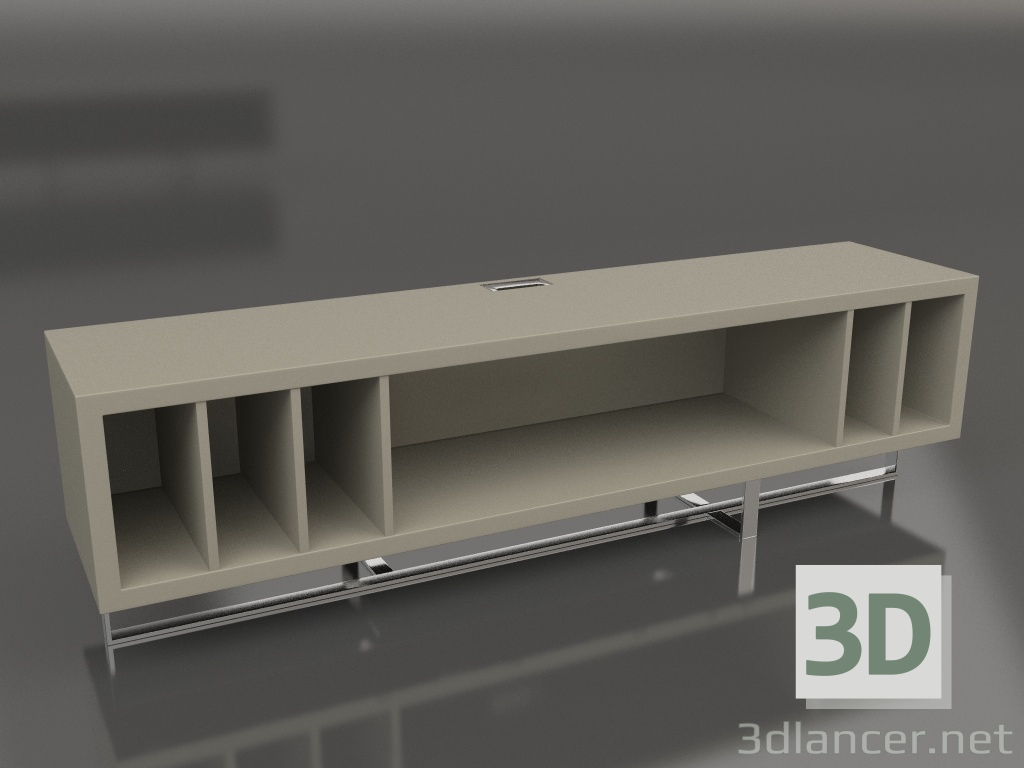 3d model Mueble de TV, lacado gris-beige brillante, acero pulido (200x45x55 cm) - vista previa