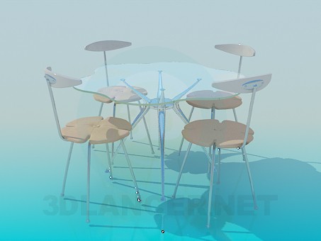 modèle 3D Table en verre avec chaises - preview