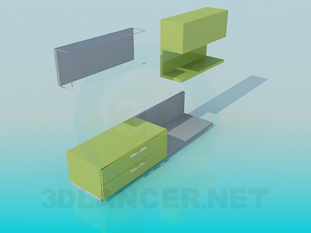 modèle 3D Paquet: table de chevet avec étagères - preview