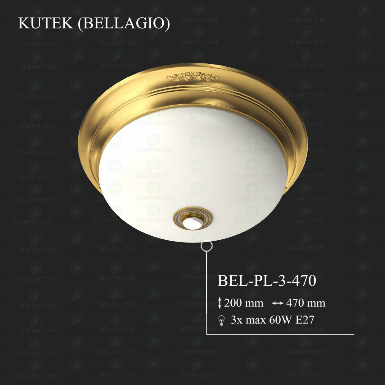 3d модель Плафоньера KUTEK BELLAGIO BEL-PL-3-470 – превью