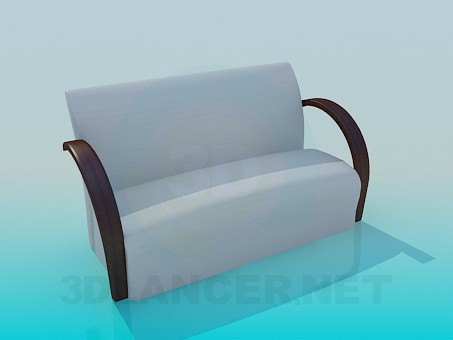 modèle 3D Canapé avec accoudoirs en bois - preview