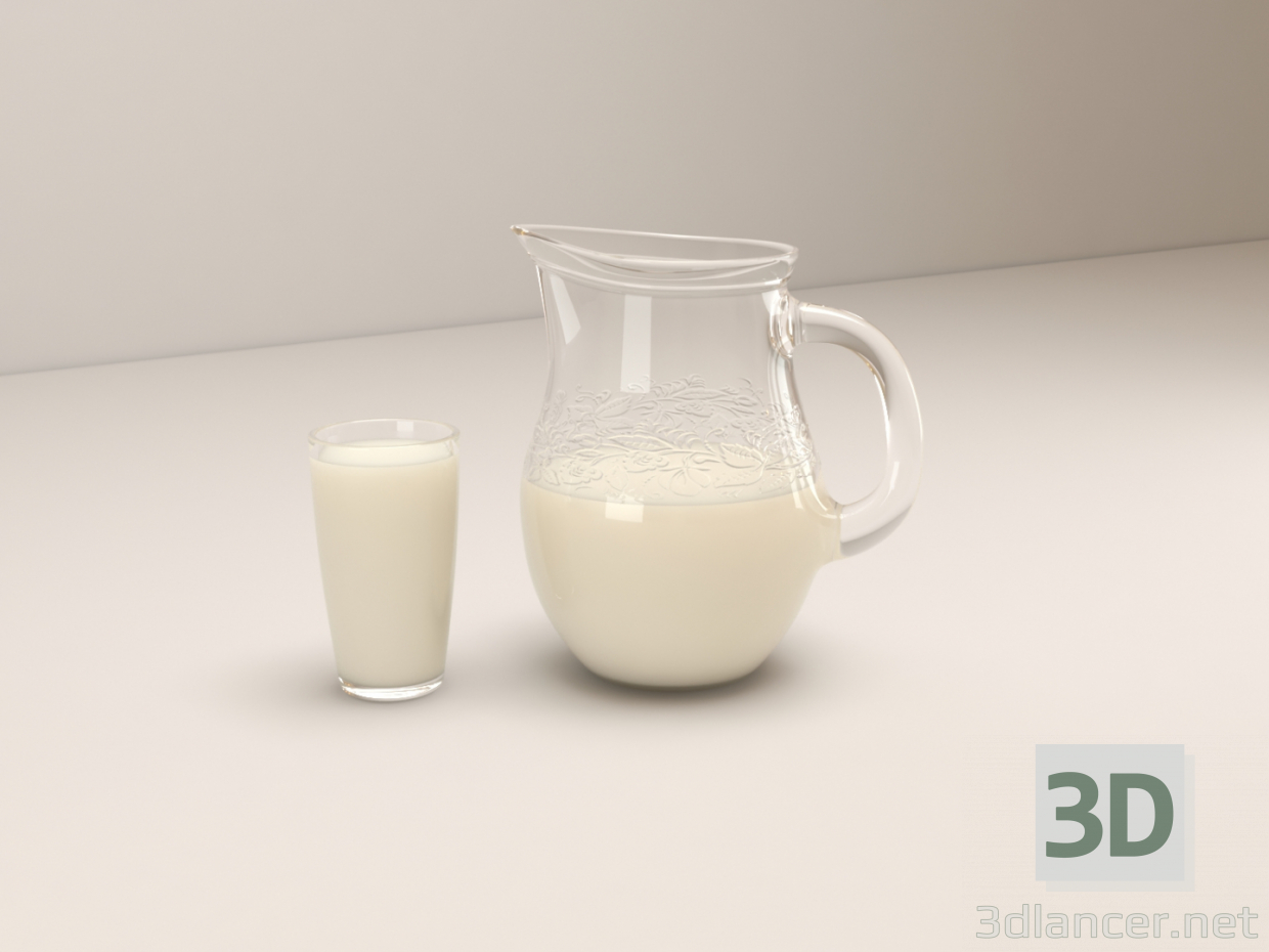 3d model Jarra y vaso con leche - vista previa