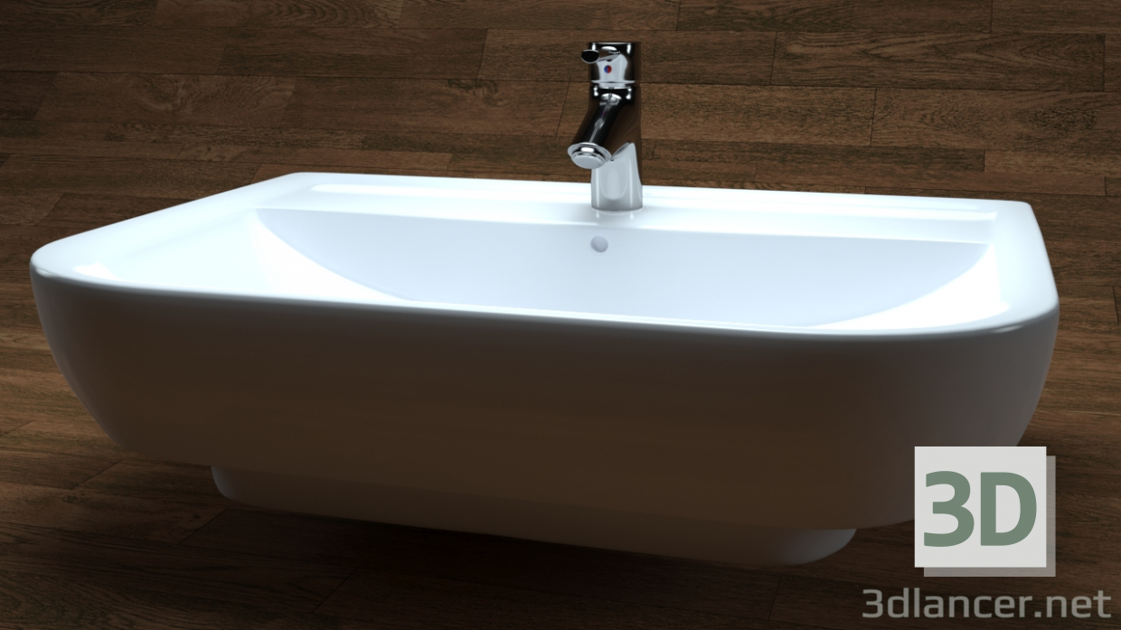 3D Modell Waschtisch Derby-Stil, weiß, VIGOR - Vorschau