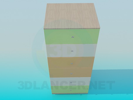 3D Modell Hoher Schrank mit Schubladen - Vorschau
