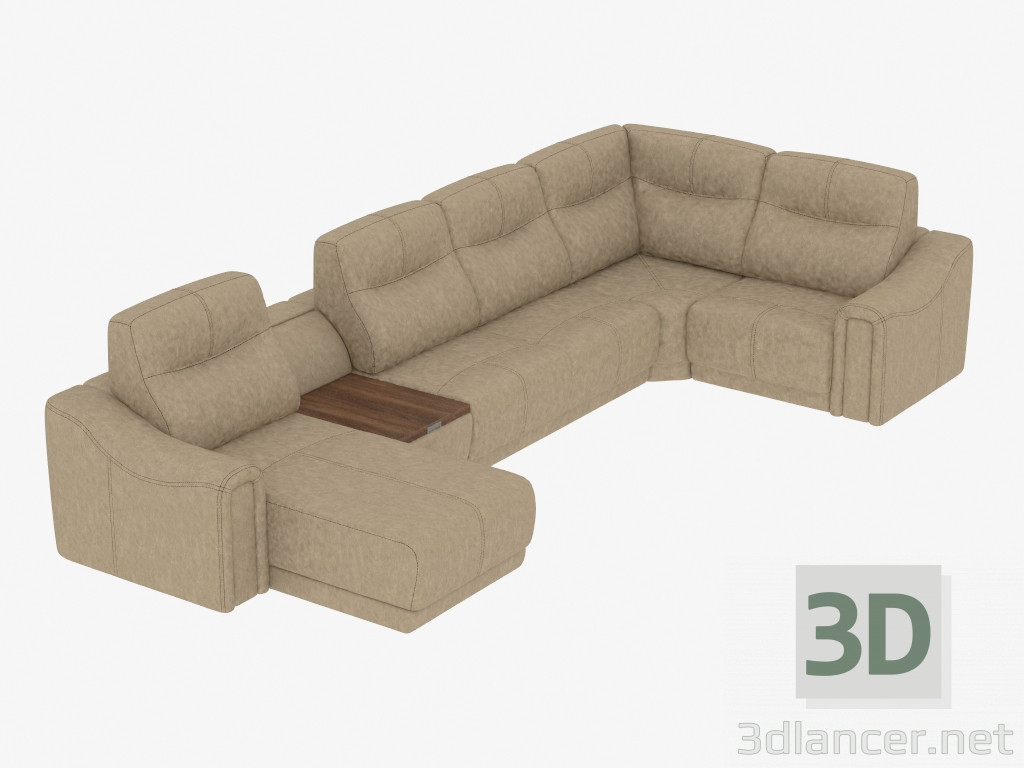 modello 3D divano ad angolo in pelle con minibar - anteprima
