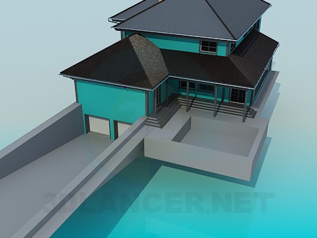 Modelo 3d Casa de campo com piscina - preview