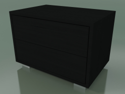 Bedside table with 2 drawers (51, Brushed Steel Feet, Black Lacquered)