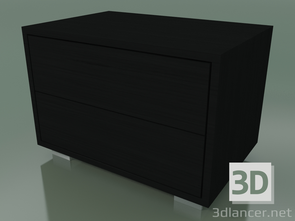 3d модель Тумба прикроватная с 2-мя ящиками (51, Brushed Steel Feet, Black Lacquered) – превью