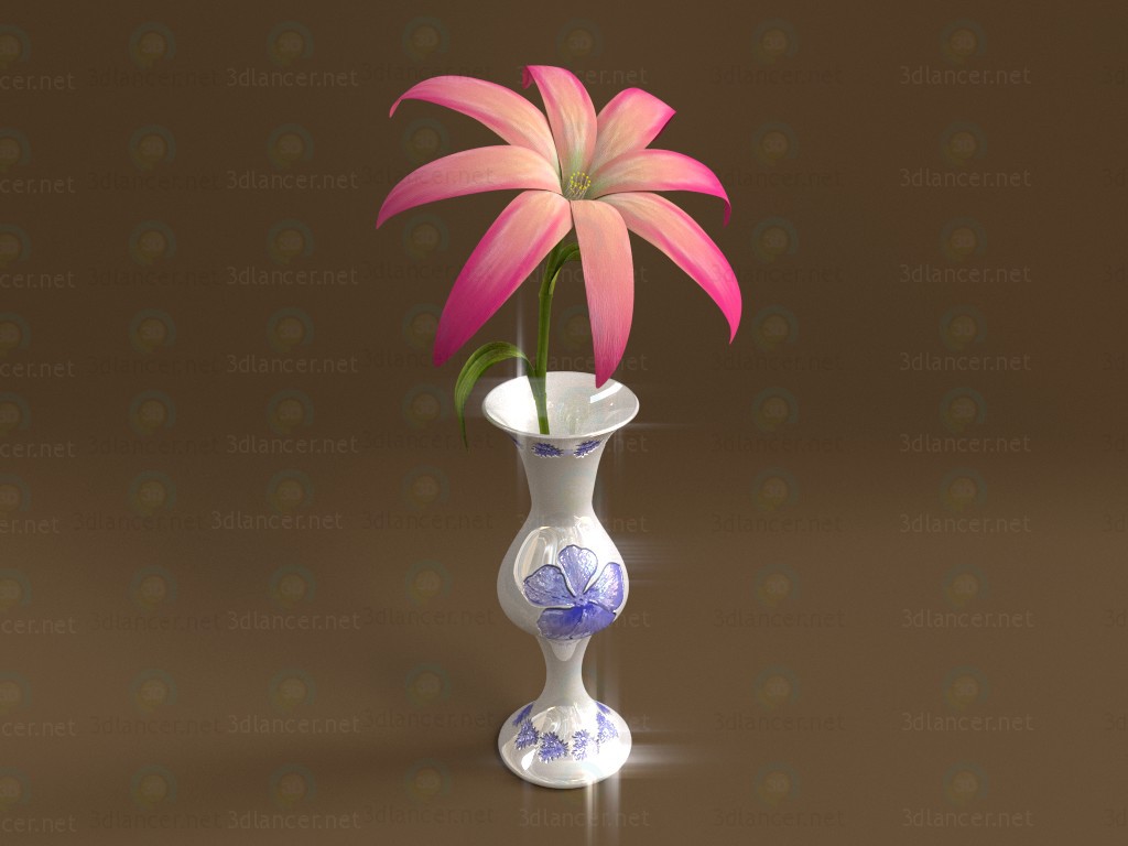 Modelo 3d Vaso com uma flor - preview