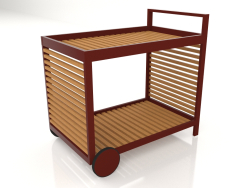 Serving trolley with an aluminum frame made of artificial wood (Wine red)