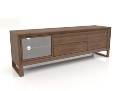 Mueble de TV, chapa de nogal acabado F, cristal (180x45x60 cm)