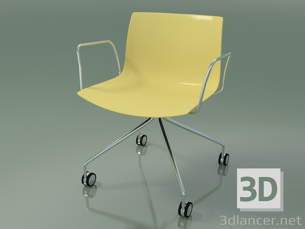 3d model Chair 0219 (4 castors, with armrests, chrome, polypropylene PO00415) - preview