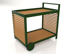 Serving trolley with an aluminum frame made of artificial wood (Bottle green)