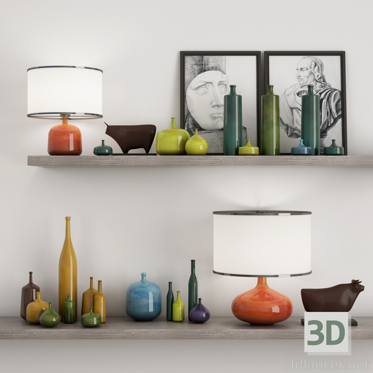 modello 3D Scaffali, vasi, quadri, figure - anteprima