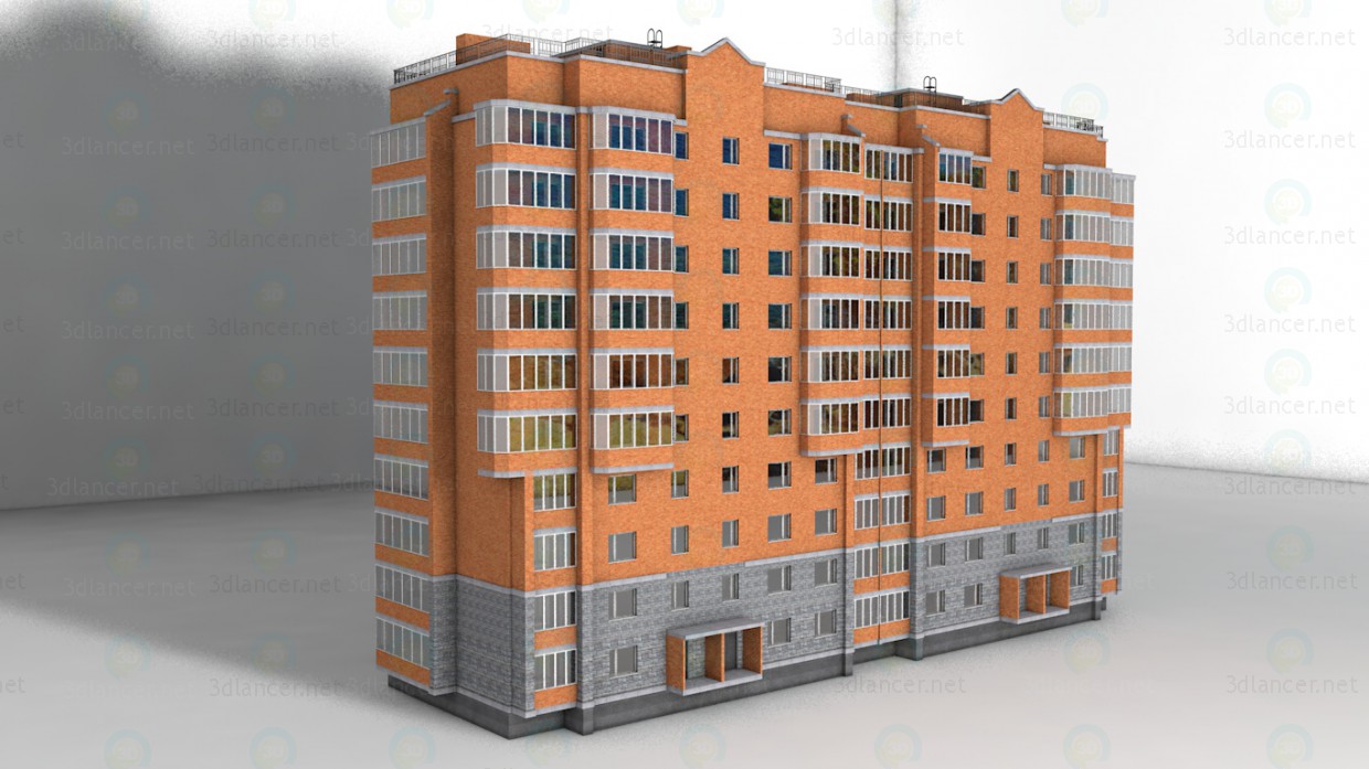 3d модель 10 этажный кирпичный дом – превью