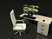 Computertisch und Stuhl mit einer Rolle