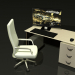 3d Computer table and chair with a roller model buy - render