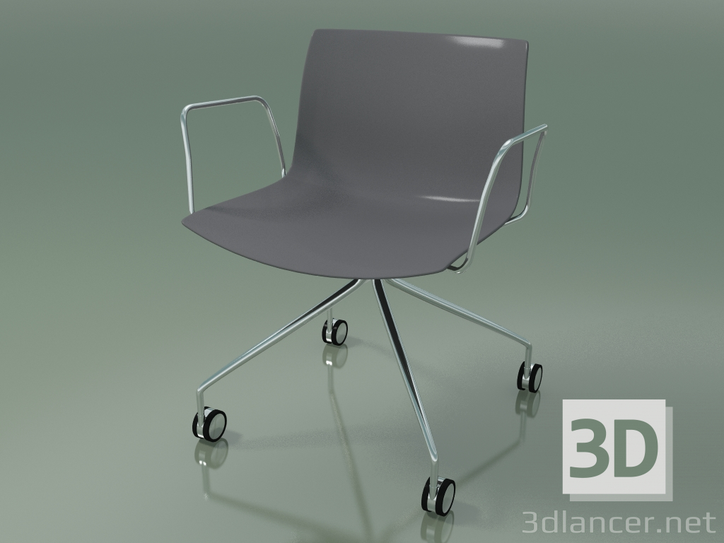 3d model Chair 0219 (4 castors, with armrests, chrome, polypropylene PO00412) - preview