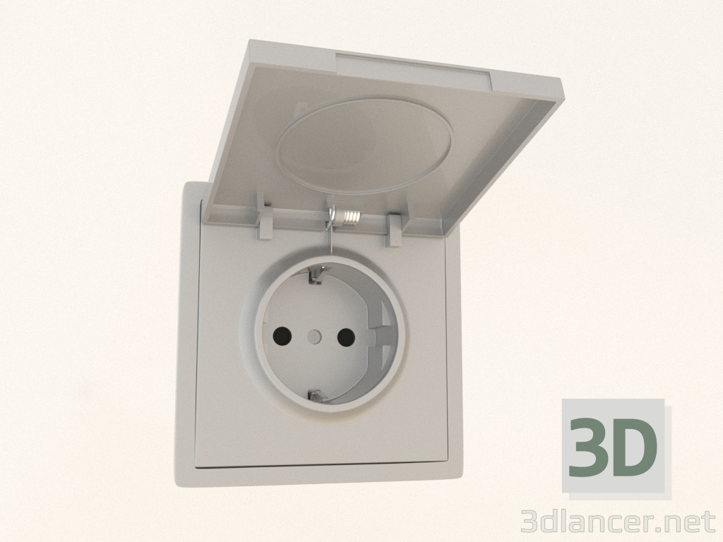 modello 3D Presa con messa a terra e copertura Schuko (16A, 250V, su viti, alluminio, DA52026) R98 - anteprima