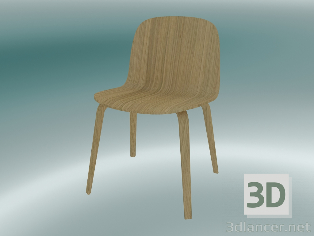 modello 3D Sedia larga con base in legno Visu (Rovere) - anteprima