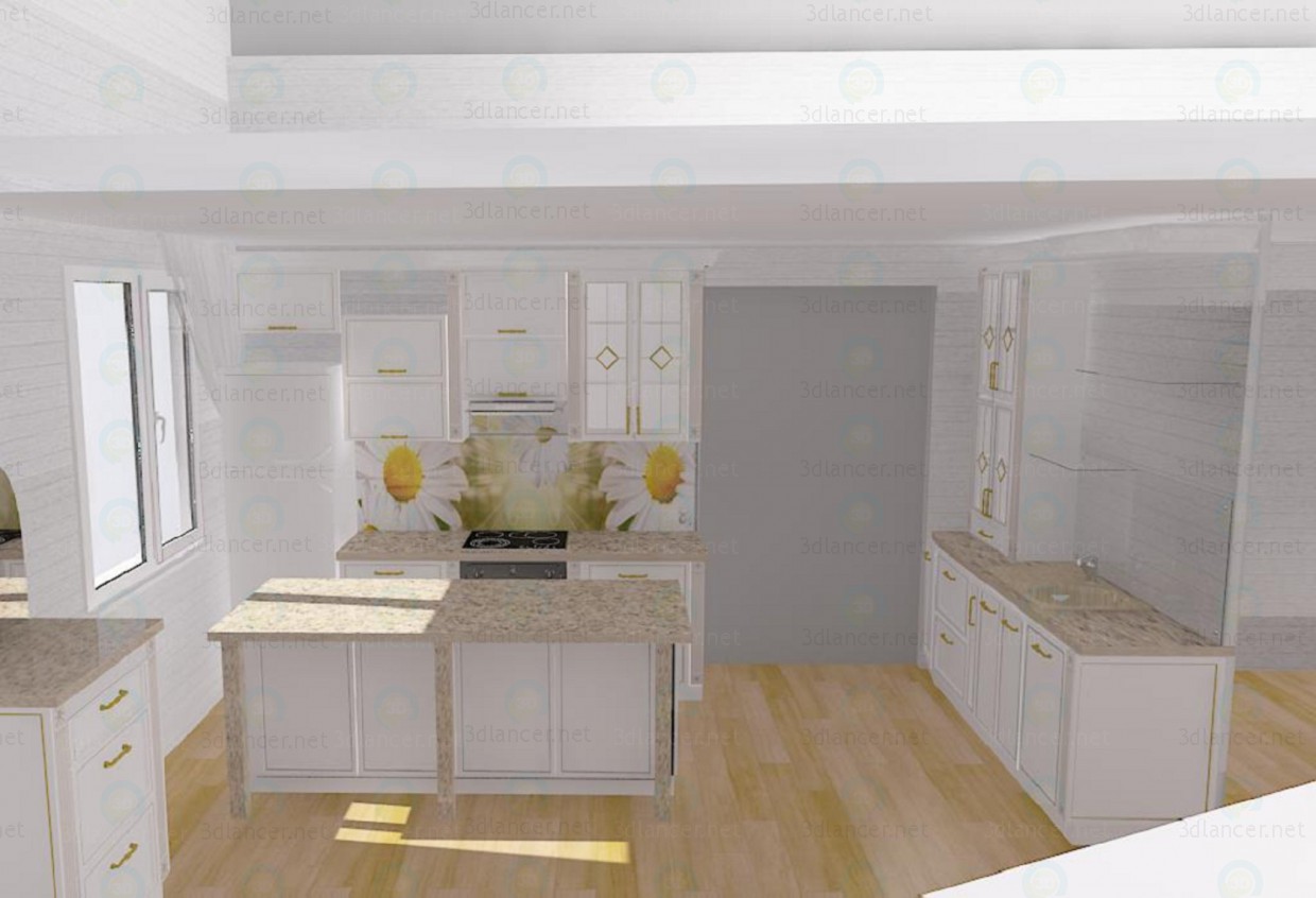 Modelo 3d Cozinha de Asteraceae com ilha - preview